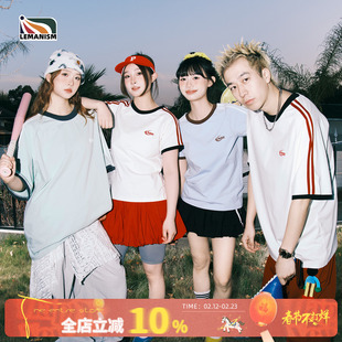 lemanism美式潮流两条杠短袖T恤男2026夏季新款情侣款半袖女上衣