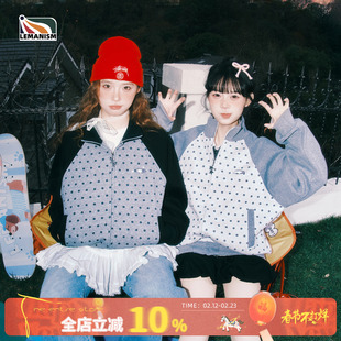 lemanism美式潮牌插肩袖立领波点夹克男款2026春季新款外套女上衣