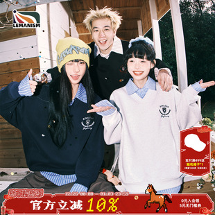 潮牌 2025春秋情侣款 lemanism条纹拼接假两件翻领卫衣男长袖 POLO衫