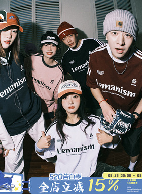 明星同款lemanism夏季美式短袖t恤男款hiphop上衣三条杠情侣体恤