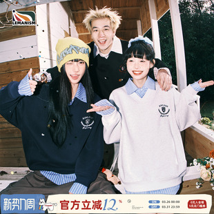 潮牌 2025春秋情侣款 lemanism条纹拼接假两件翻领卫衣男长袖 POLO衫