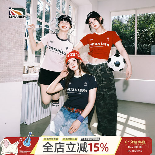 三条杠字母短款短袖T恤女2025