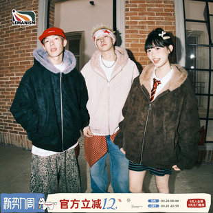 lemanism美式 情侣保暖外套 潮流荔枝软皮连帽座山雕棉服男2025新款
