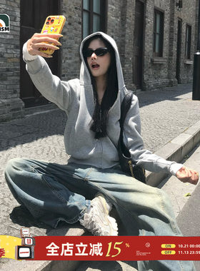 纯色开衫连帽卫衣女款情侣外套男