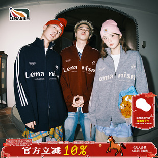 情侣款 外套女针织开衫 潮流字母撞色毛衣男2025秋冬季 lemanism美式