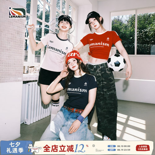 三条杠字母短款短袖T恤女2025