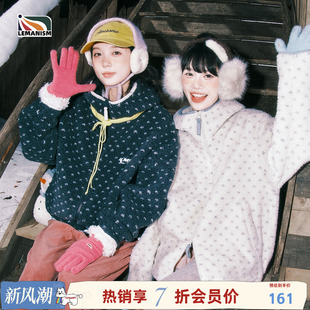 lemanism【会员7折】美式碎花棉服摇粒绒连帽棉衣外套情侣冬