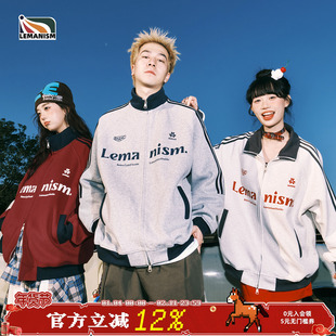 lemanism棒球服红色外套男立领春秋情侣款美式运动夹克女卫衣外套