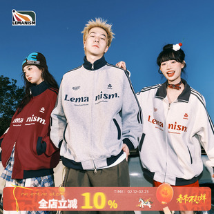 lemanism棒球服红色外套男立领春秋情侣款美式运动夹克女卫衣外套