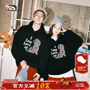 秋季 情侣款 外套女 潮流卡通小狗连帽卫衣男2025新款 lemanism美式