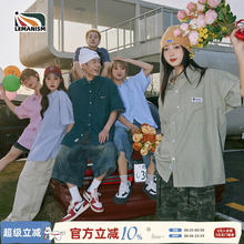 lemanism日系防晒竖条纹短袖衬衫男夏季宽松寸衣潮牌情侣款衬衣女
