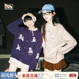 lemanism美式潮流小狗开衫毛衣女生2026秋冬季新款宽松针织衫外套