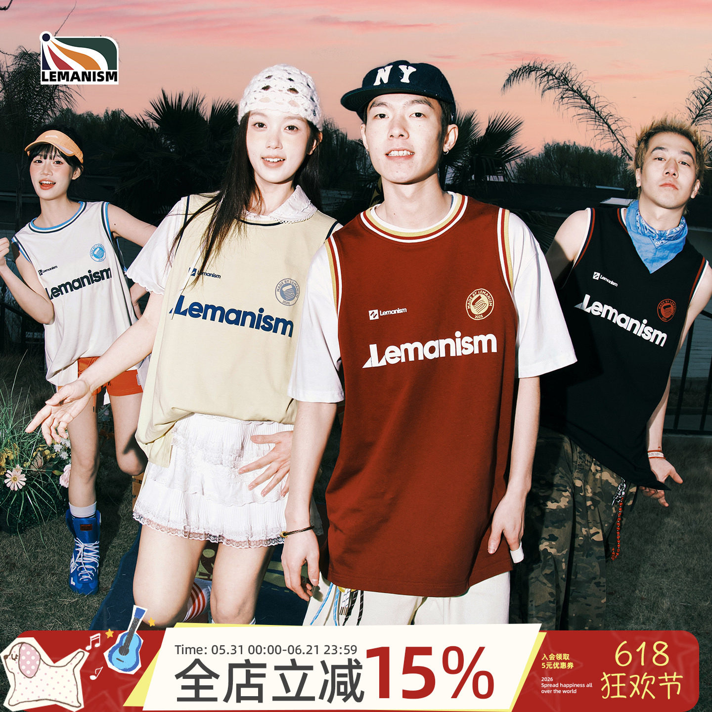lemanism美式潮流复古速干背心男2026夏季情侣款球衣潮牌无袖T恤