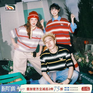 潮牌条纹腊肠狗短袖 体恤衫 T恤男2026夏季 情侣款 新款 lemanism美式