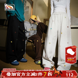 潮流满印宽松直筒休闲卫裤 裤 男款 加绒情侣款 子女 新款 lemanism美式