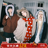 lemanism美式 连帽耳朵条纹毛领座山雕夹克男夹棉新款 秋冬棉服外套