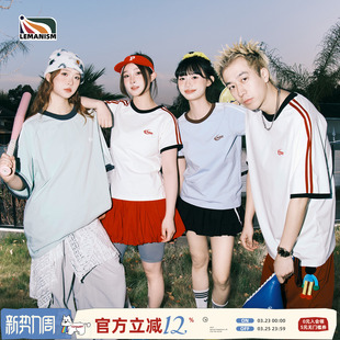 潮流两条杠短袖 半袖 T恤男2026夏季 情侣款 女上衣 新款 lemanism美式