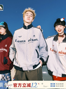 lemanism棒球服红色外套男立领春秋情侣款美式运动夹克女卫衣外套