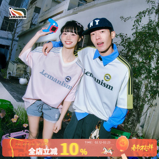 lemanism美式潮牌三条杠插肩袖短袖T恤男款2026夏季新款情侣半袖