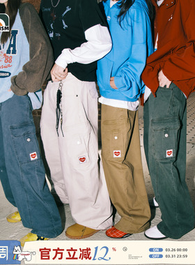 lemanism美式复古水洗工装裤男款裤子卡其色春秋季直筒休闲长裤女