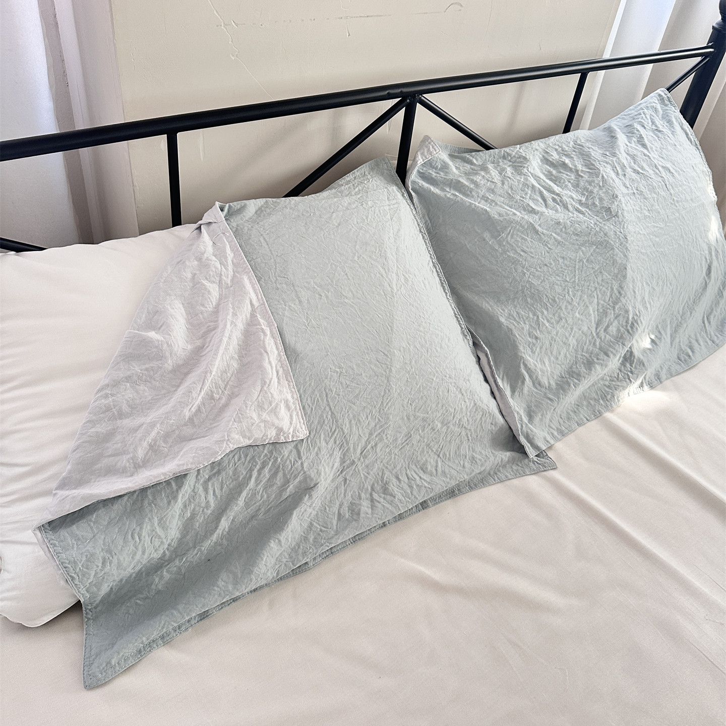 清仓特价 简约风水洗磨毛枕套薄荷绿枕头套单品家居