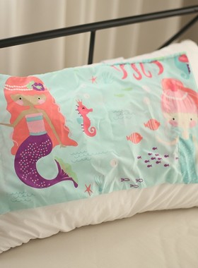 卡通美人鱼印花枕套儿童可爱蓝色枕芯套家用
