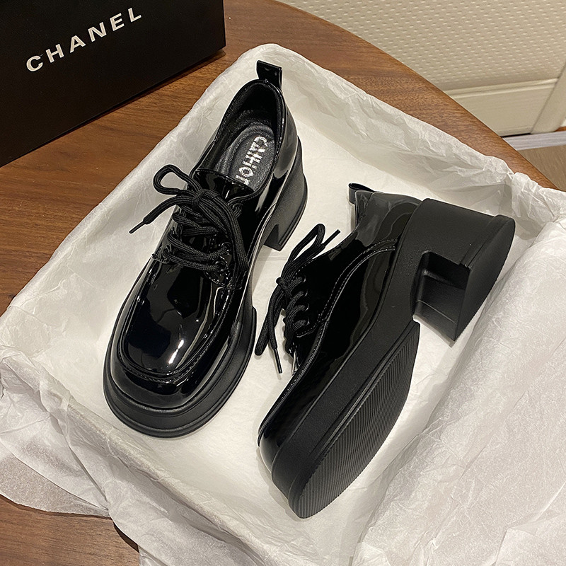 2026春季黑色厚底小皮鞋女增高粗跟玛丽珍鞋松糕高跟薄款乐福鞋