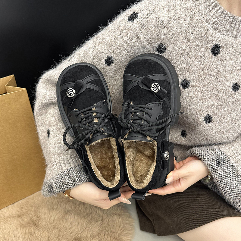 复古系带乐福鞋女勃肯鞋加绒保暖
