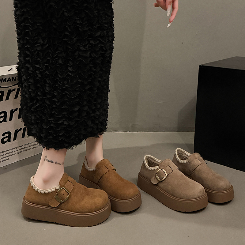 厚底加绒全包勃肯鞋女毛绒棉鞋