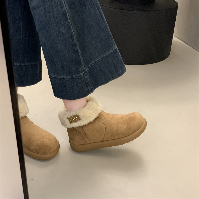 复古羊羔毛加绒雪地靴女短靴女