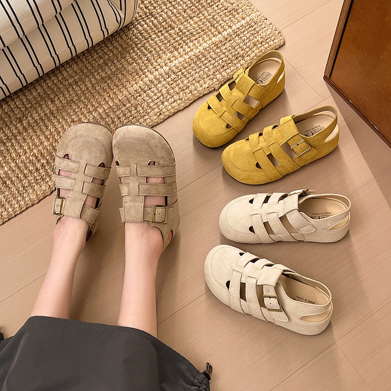 勃肯鞋包头凉鞋女夏季外穿2026新款配裙子不累脚软底罗马鞋洞洞鞋