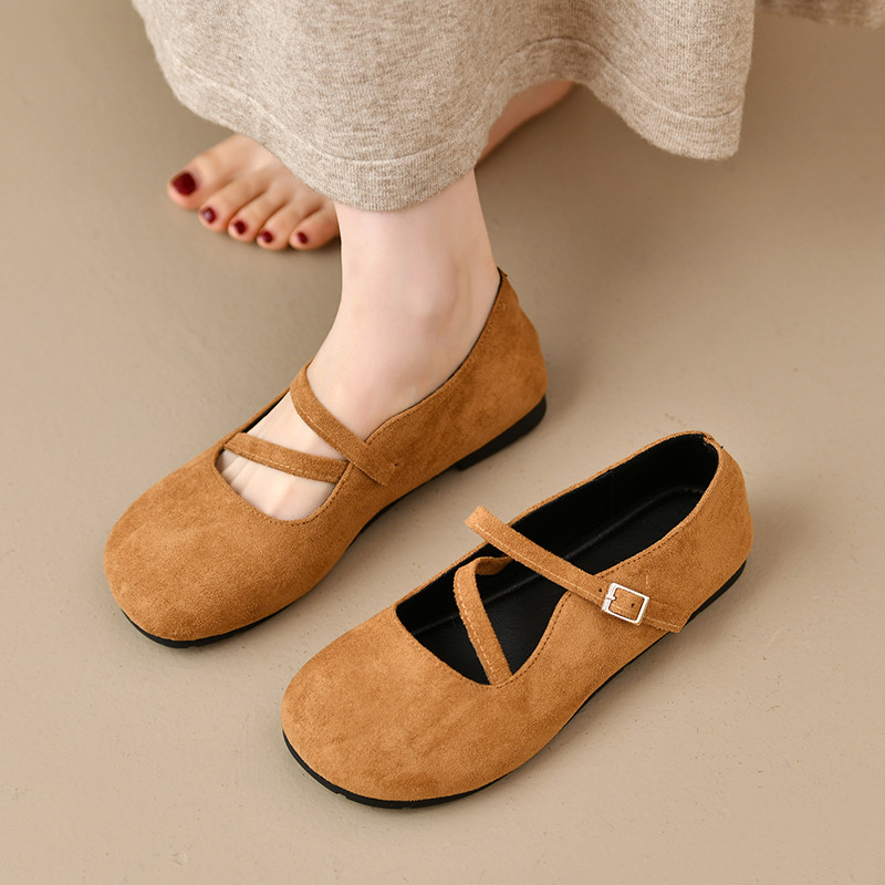 法式复古风交叉带玛丽珍鞋女2026年春季新款平底圆头浅口豆豆鞋子,女鞋,乐福鞋（豆豆鞋）,淘宝优惠券,粉丝福利购,淘宝优惠卷