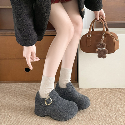 厚底内增高7CM勃肯包头加绒棉拖