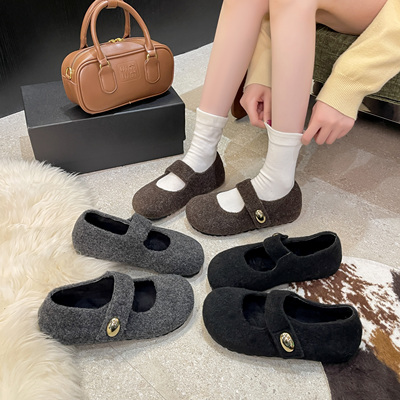 3CM内增高温柔圆头鞋子加绒棉冬