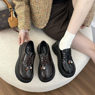 英伦风黑色小皮鞋女2026新款春季女鞋配裙子学生jk单鞋厚底乐福鞋