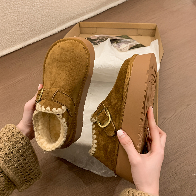 复古厚底刺绣勃肯鞋女加绒雪地靴