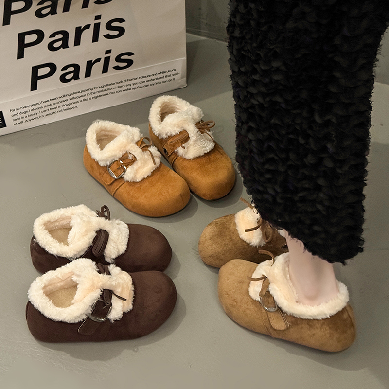 平底内增高勃肯鞋女加绒雪地靴