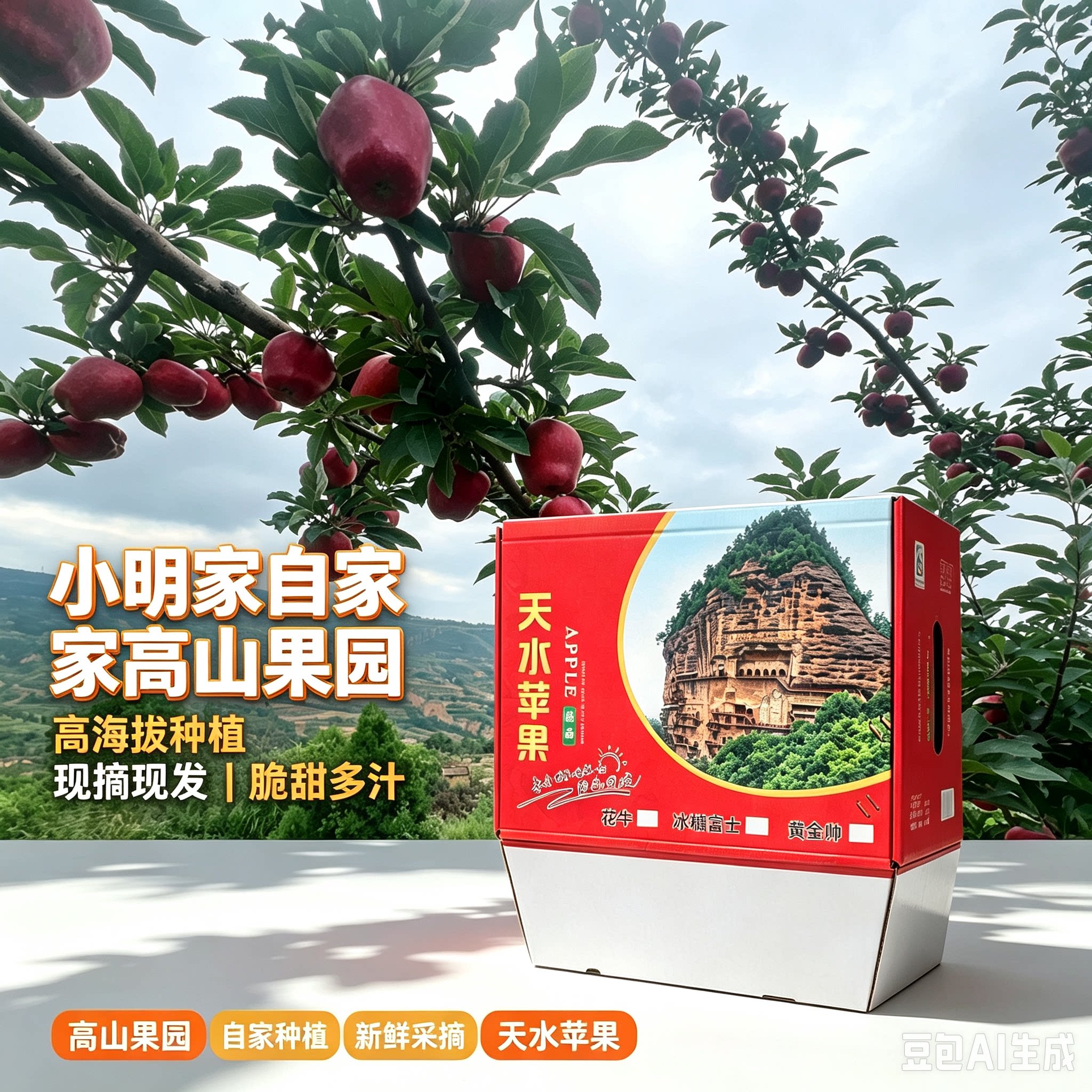 甘肃天水高山自家种植花牛苹果新鲜当季现摘现发孕妇水果