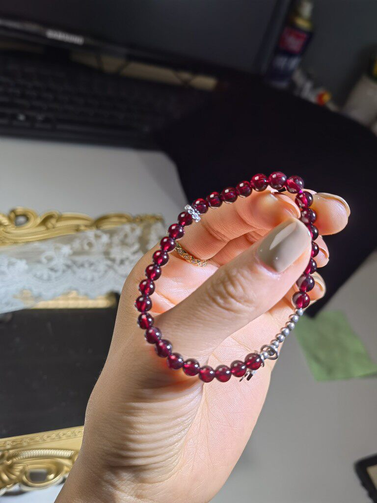 正品石榴石手链女单圈酒红级全净体手串正品纯银闺蜜生日礼物