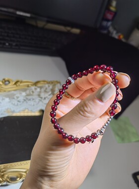 正品石榴石手链女单圈酒红级全净体手串正品纯银闺蜜生日礼物