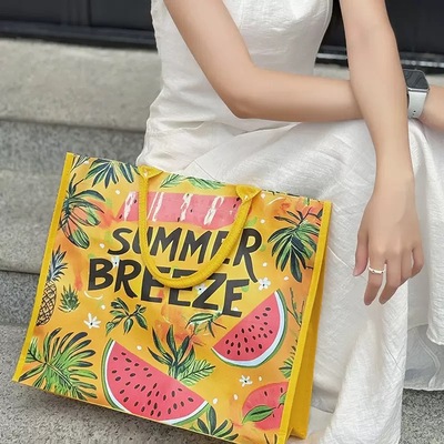 超好看的编织袋带拉链轻便防水游泳包装湿衣服购物袋饭盒包手提袋