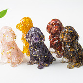 跨境天然水晶碎石滴胶金毛狗狗办公室家居客厅桌面饰品装 饰摆件