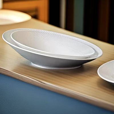 创意纯白商用酒店高档摆菜斜口碗饭店烤肉店陶瓷凉菜碗沙拉碗餐具