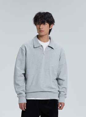 半拉链翻领长绒棉卫衣
