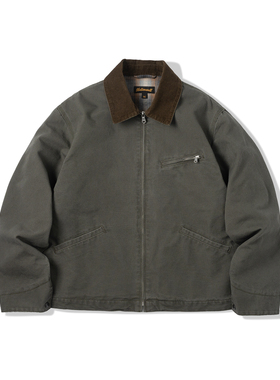 NATIVEWELL底特律夹克水洗长绒棉重磅帆布耐磨工装拉链灯芯绒领