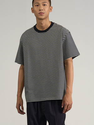 清爽皮马棉条纹宽松短袖