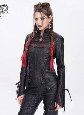 DevilFashion哥特风黑色拼接绑带皮衣外套CT26301