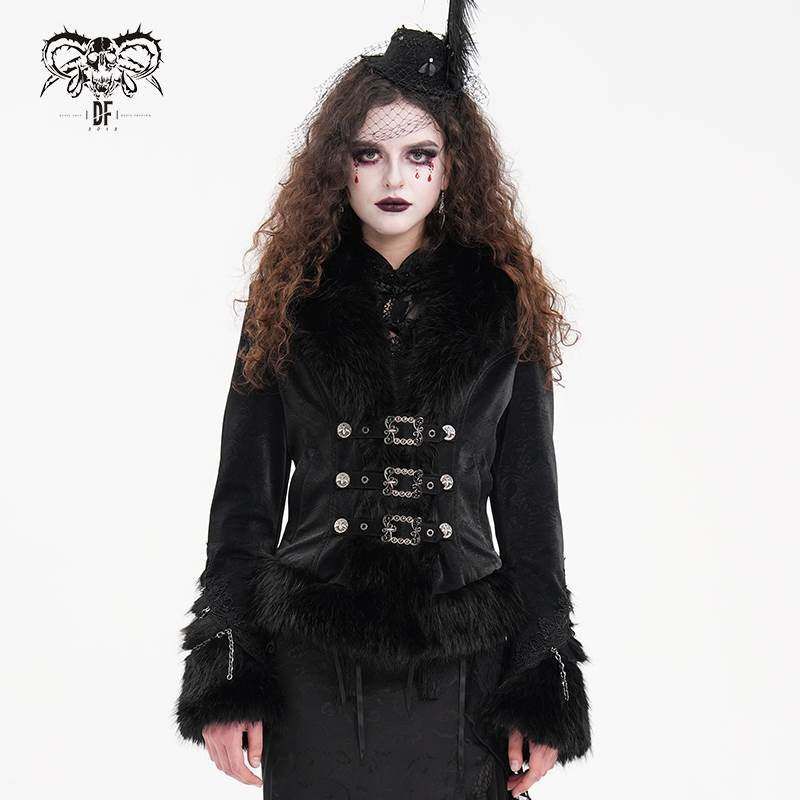 Devil Fashion恶魔时尚女装哥特暗黑毛毛拼接短外套 CT239