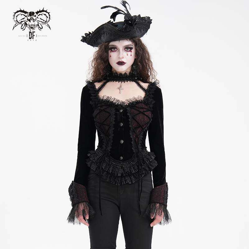 Devil Fashion恶魔时尚女装哥特暗黑蕾丝透视红 CT252