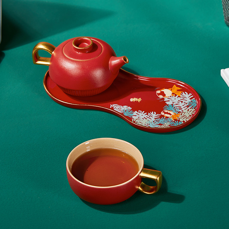 澜沧古茶壶叠杯鱼知乐 一壶一杯单人茶具套装带茶盘 国风功夫茶具